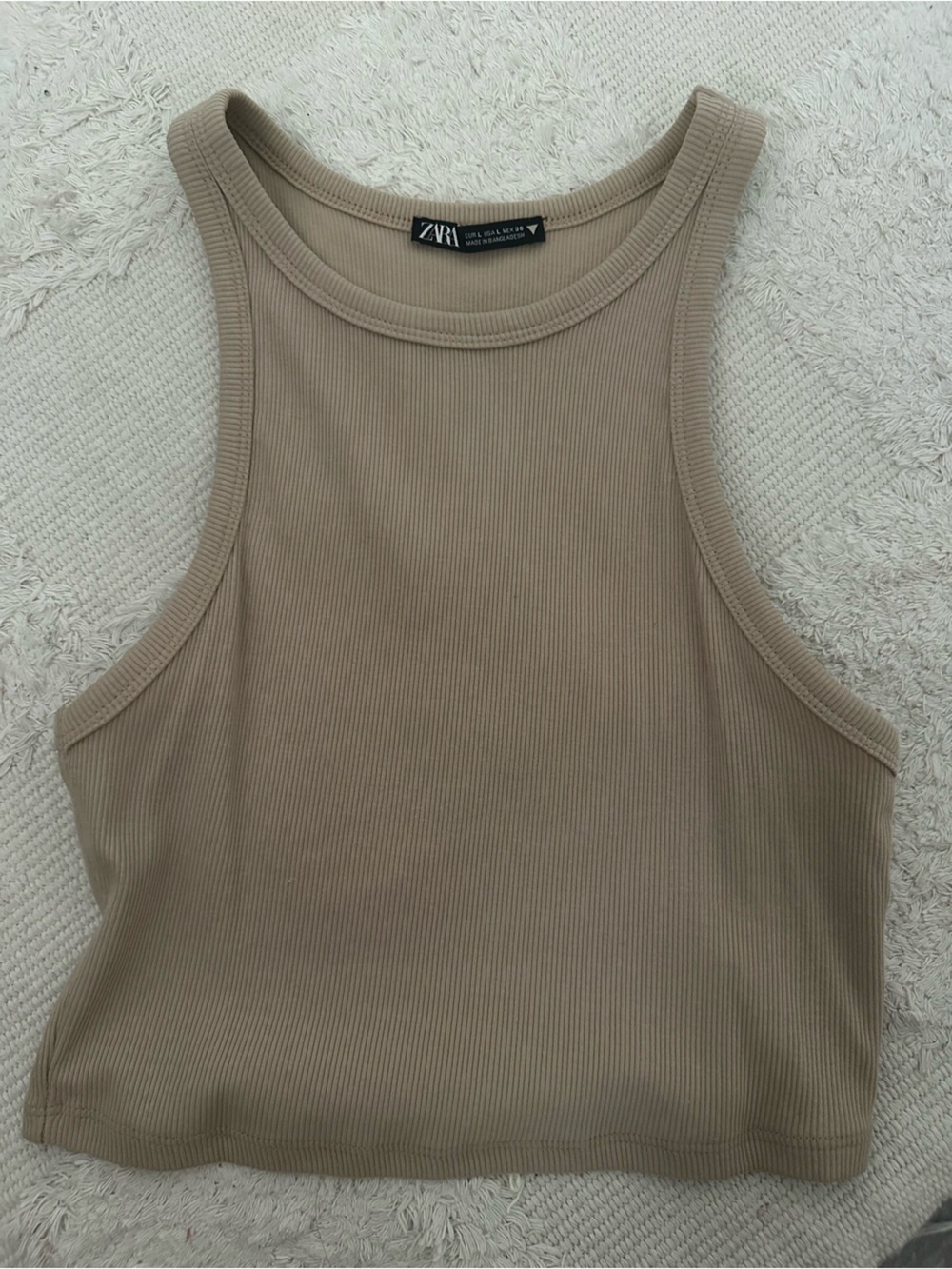 Zara Beige Ribbed Scoop-Neck Tank